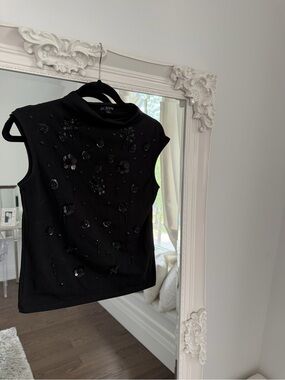 J. Crew Black Embellished Mock Neck Tank